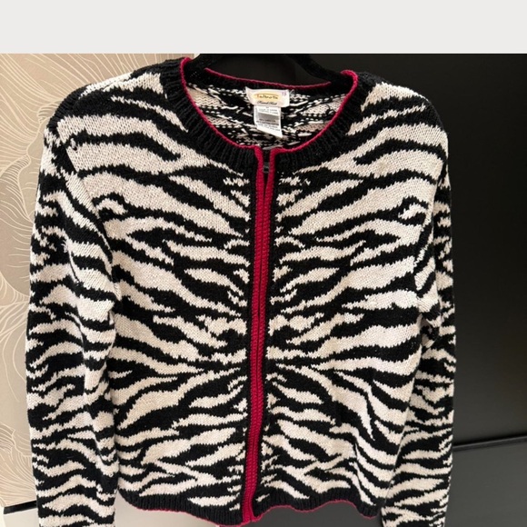 Moda International Sweaters - Vintage Talbots Black & White Zebra Cardigan with Red Trim